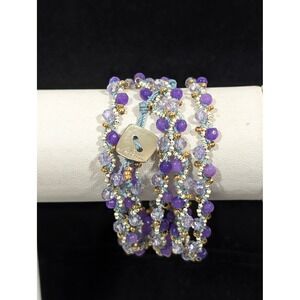 Nakamol Purple Beaded Wrap Bracelet 34in Stone Glass Woven Boho